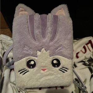 Plush Cat Backpack - Lavender and Cream Cute Face